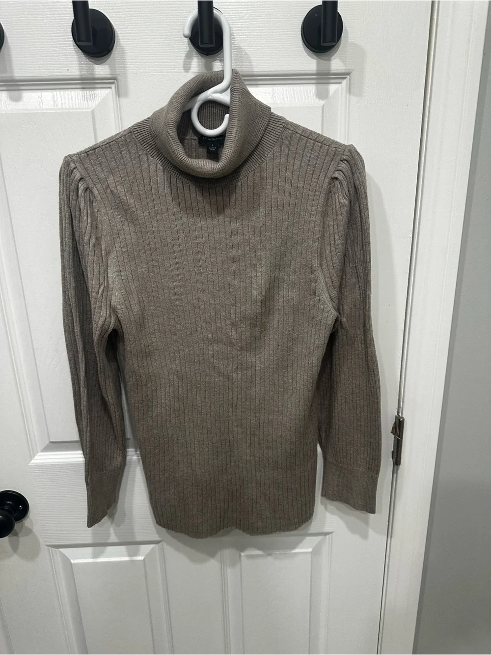 Ann Taylor Ribbed Taupe Turtleneck Sweater